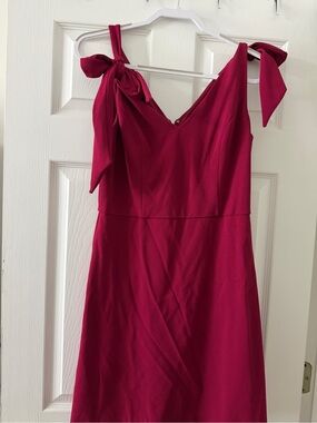 BCBGeneration Berry Bow Shoulder Midi Cocktail Dress Wedding Guest Size 10 Pink